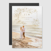 手書き金ゴールドフローラ日付の保存 マグネット招待状 (正面/裏面)