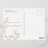 手書き金ゴールドフローラ日付の保存 箔招待状ポストカード (裏面)
