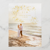 手書き金ゴールドフローラ日付の保存 箔招待状ポストカード (正面)