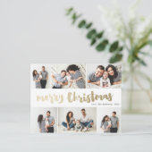 手書き金ゴールドメリークリスマスフォトコラージュ シーズンポストカード (スタンド正面)