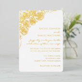 手書き金ゴールドユニーク結婚モダンバラ 箔招待状 (立ち正面)