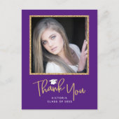 手書き金ゴールド&パープル卒業 ポストカード (正面)