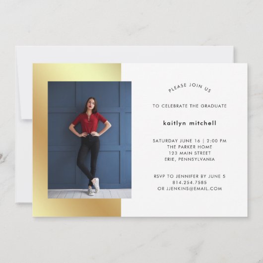 手書き金ゴールド | 2018年クラス写真グラードパーティー 招待状 (裏面)