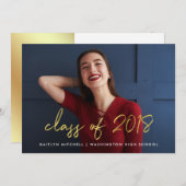 手書き金ゴールド | 2018年クラス写真グラードパーティー 招待状 (正面/裏面)