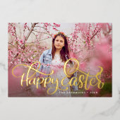 手書き金箔スクリプトハッピーイースター写真 箔シーズンカード (正面)