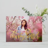 手書き金箔スクリプトハッピーイースター写真 箔シーズンカード (立ち正面)