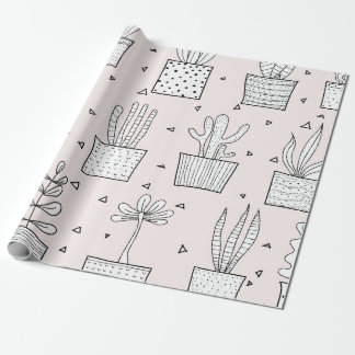 手書き鉢植えパターン ラッピングペーパー