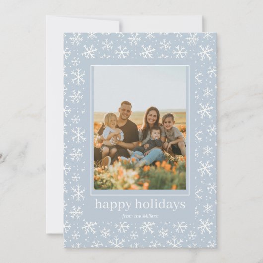 手書き雪片パターンホリデーフォトカード シーズンカード (正面)