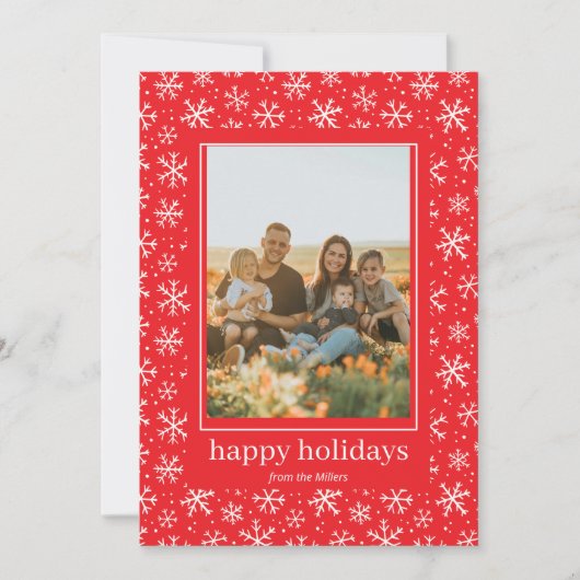 手書き雪片パターンホリデーフォトカード シーズンカード (正面)
