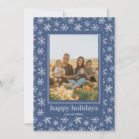手書き雪片パターンホリデーフォトカード シーズンカード (正面)
