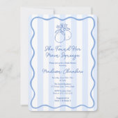 手書き青い白の地中海のブライダルシャワー 招待状 (正面)