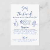 手書き青お洒落の結婚詳細 エンクロージャーカード (正面)