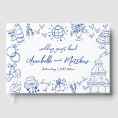 手書き青お洒落結婚の ゲストブック (正面)