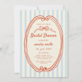 手書き青のストライプブライダルシャワー 招待状 (正面)