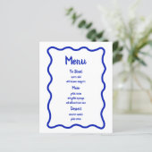 手書き青の波状の縁どブライダルシャワーメニュー (スタンド正面)