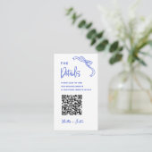 手書き青フランスのの結婚QR詳細 エンクロージャーカード (スタンド正面)