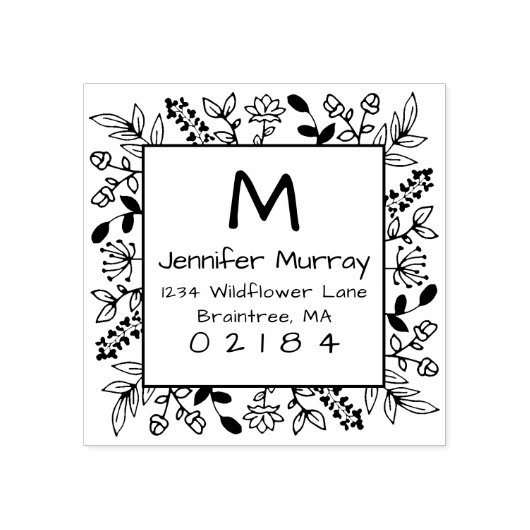 手書き額縁フローラ差出人住所モノグラム ラバースタンプ (インプリント)