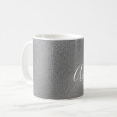 手書き風の名前入りシルバーグレーグリッター コーヒーマグカップ (正面左)