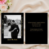 手書き風ブラックゴールド結婚式の事前お知らせカード 箔招待状