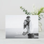 手書き風結婚式写真カード - 白いスクリプト サンキューカード (スタンド正面)