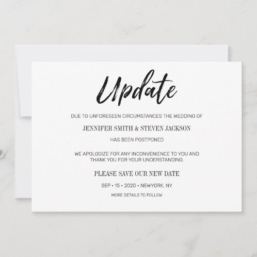 手書き風「更新」延期結婚式 招待状 (正面)