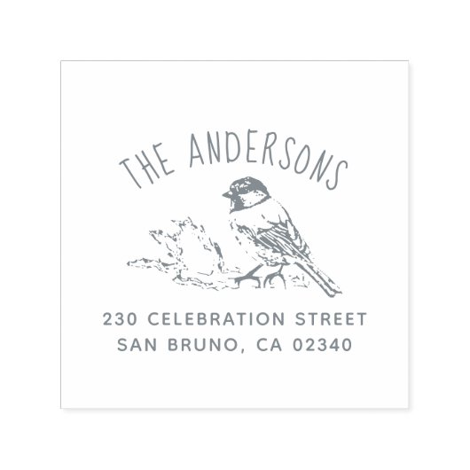 手書き鳥の曲面家族の名前差出人住所 セルフインキングスタンプ (デザイン)