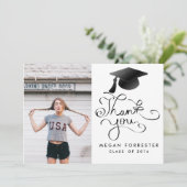 手書き黒い卒業の帽子は写真感謝していしています サンキューカード (スタンド正面)