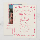 手書きＱＲコードでレトロな楽しみを。写真で残すウェディング 招待状 (正面/裏面)