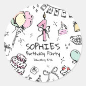 手書き1歳の誕生日 ラウンドシール (正面)