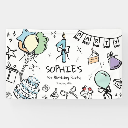 手書き1歳の誕生日 横断幕 (横)