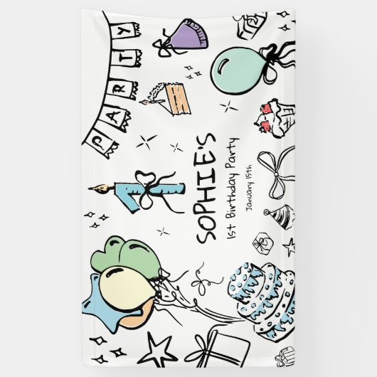 手書き1歳の誕生日 横断幕 (縦)