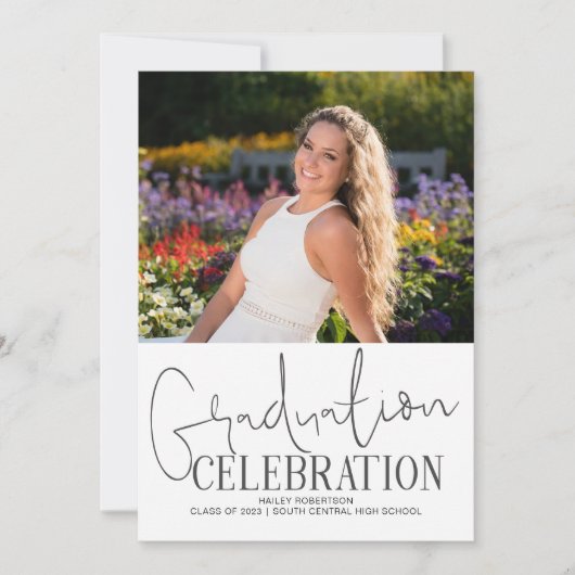 手書き2023写真卒業お祝い 招待状 (正面)