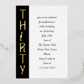 手書き30th誕生日白黒と金ゴールド 箔招待状 (正面)