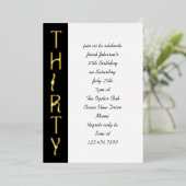 手書き30th誕生日白黒と金ゴールド 箔招待状 (立ち正面)