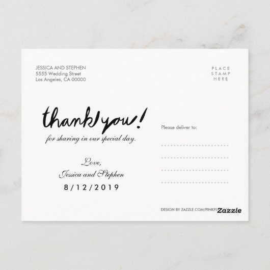 手書き4フォトコラージュありがとう黒はがき ポストカード (裏面)