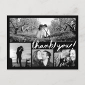手書き4フォトコラージュありがとう黒はがき ポストカード (正面)