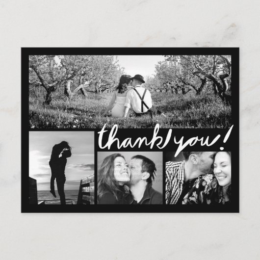 手書き4フォトコラージュありがとう黒はがき ポストカード (正面)