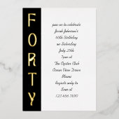 手書き40th誕生日白黒と金ゴールド 箔招待状 (正面)