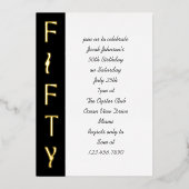 手書き50番目の誕生日白黒と金ゴールド 箔招待状 (正面)