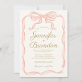 手書き エレガント ピンク リボン ストライプ 招待状 (正面)