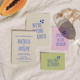 手書き カラフル レトロ ポールド ユニーク ウェディング 招待状