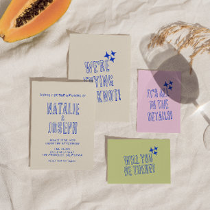 手書き カラフル レトロ ポールド ユニーク ウェディング 招待状