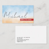 手書き | テクスチャブルーオレンジ色の背景 名刺 (正面/裏面)