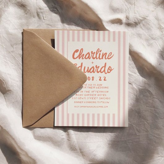 手書き パステル レトロ 結婚式の招待状カード 招待状