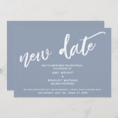 手書き 延期 結婚式 新しい日付 ダスティーブルー 招待状 (正面/裏面)