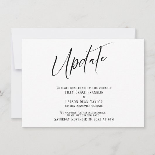 手書き 延期 結婚式 更新 シンプル カード (正面)