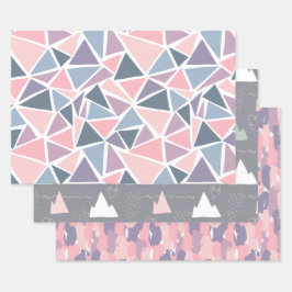 手書き，抽象デザイン，山，灰色，ピンク ラッピングペーパーシート