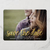 手書き | 横向き写真 セーブ・ザ・デート 箔招待状 (正面)