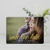 手書き | 横向き写真 セーブ・ザ・デート 箔招待状 (立ち正面)