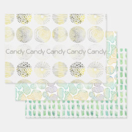 手書き、水色、抽象デザイン、円 ラッピングペーパーシート